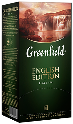 კლასიკური შავი ჩაი Greenfield English Edition ერთჯერად პაკეტებში, 100 ც