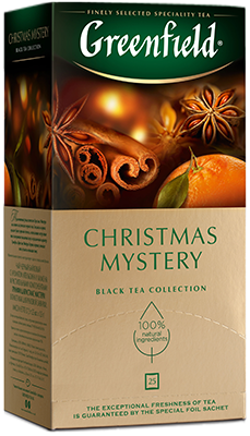 არომატიზებული შავი ჩაი Greenfield Christmas Mystery ერთჯერად პაკეტებში, 25 ც