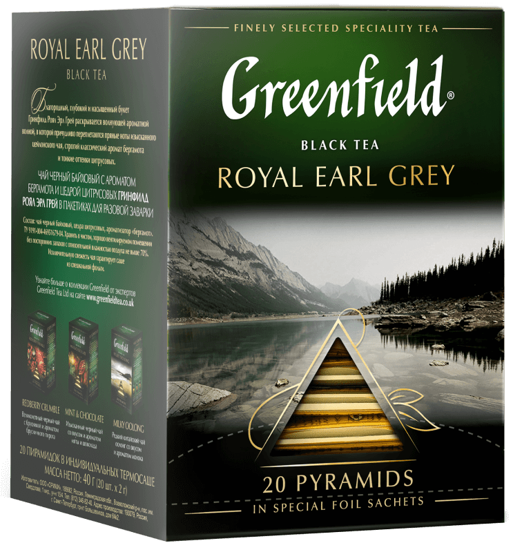 Черный чай в пирамидках Greenfield Royal Earl Grey в пирамидках, 20 шт