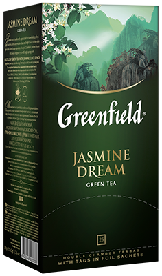 კლასიკური მწვანე ჩაი Greenfield Jasmine Dream ერთჯერად პაკეტებში, 100 ც