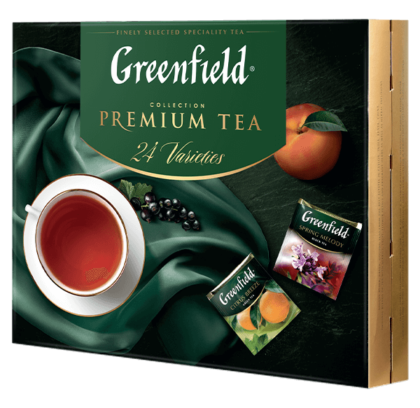 Hədiyyə dəstləri Greenfield Birdəfəlik dəmləmə üçün paketlərdə Greenfield çayı kolleksiyası, paketlərdə 24 növ