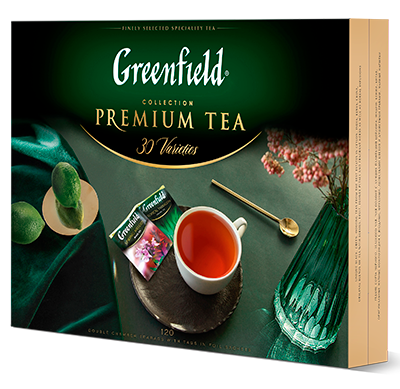 Белек сунуштары Greenfield Бир демделме чай пакетиндеги Greenfield чай коллекциясы, 30 сорттогу пакеттерде, 120 шт