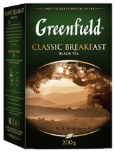 კლასიკური შავი ჩაი Greenfield Classic Breakfast ფოთლოვანი, 200 გ