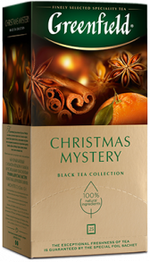 არომატიზებული შავი ჩაი Greenfield Christmas Mystery ერთჯერად პაკეტებში, 25 ც