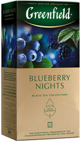 Хош иісті қара шай Greenfield Blueberry Nights в пакетиках, 25 дана