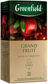 არომატიზებული შავი ჩაი Greenfield Grand Fruit ერთჯერად პაკეტებში, 25 ც
