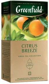 არომატიზირებული მწვანე ჩაი Greenfield Citrus Breeze ერთჯერად პაკეტებში, 25 ც
