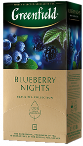 Хош иісті қара шай Greenfield Blueberry Nights в пакетиках, 25 дана