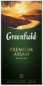 Klassik qora choy Greenfield Premium Assam paketlardagi, 25 dona