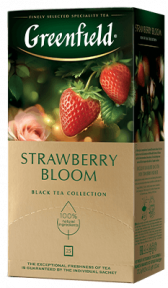 არომატიზებული შავი ჩაი Greenfield Strawberry Bloom ერთჯერად პაკეტებში, 25 ც