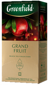 არომატიზებული შავი ჩაი Greenfield Grand Fruit ერთჯერად პაკეტებში, 25 ც