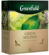 არომატიზირებული მწვანე ჩაი Greenfield Green Melissa ერთჯერად პაკეტებში, 100 ც