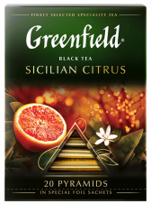Пирамидалардагы кара чай Greenfield Sicilian Citrus пирамидкаларда, 20 шт