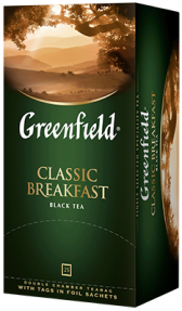 კლასიკური შავი ჩაი Greenfield Classic Breakfast ერთჯერად პაკეტებში, 25 ც