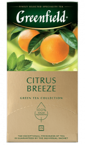 არომატიზირებული მწვანე ჩაი Greenfield Citrus Breeze ერთჯერად პაკეტებში, 25 ც