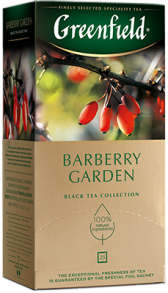 არომატიზებული შავი ჩაი Greenfield Barberry Garden ერთჯერად პაკეტებში, 25 ც