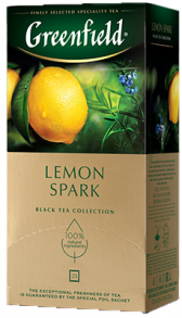 არომატიზებული შავი ჩაი Greenfield Lemon Spark ერთჯერად პაკეტებში, 25 ც
