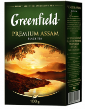 კლასიკური შავი ჩაი Greenfield Premium Assam ფოთლოვანი, 100 გ