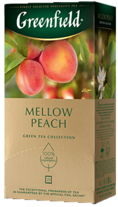 არომატიზირებული მწვანე ჩაი Greenfield Mellow Peach ერთჯერად პაკეტებში, 25 ც