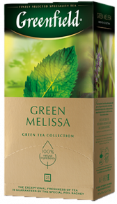 არომატიზირებული მწვანე ჩაი Greenfield Green Melissa ერთჯერად პაკეტებში, 25 ც