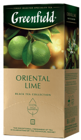 არომატიზებული შავი ჩაი Greenfield Oriental Lime ერთჯერად პაკეტებში, 25 ც