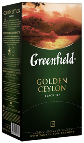 კლასიკური შავი ჩაი Greenfield Golden Ceylon ერთჯერად პაკეტებში, 100 ც