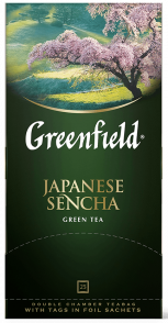 კლასიკური მწვანე ჩაი Greenfield Japanese Sencha ერთჯერად პაკეტებში, 25 ც
