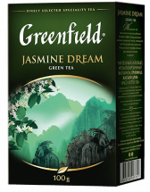 კლასიკური მწვანე ჩაი Greenfield Jasmine Dream ფოთლოვანი, 100 გ