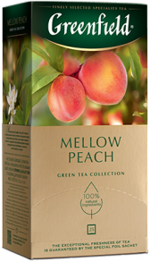 არომატიზირებული მწვანე ჩაი Greenfield Mellow Peach ერთჯერად პაკეტებში, 25 ც