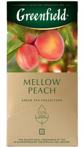 არომატიზირებული მწვანე ჩაი Greenfield Mellow Peach ერთჯერად პაკეტებში, 25 ც