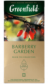 არომატიზებული შავი ჩაი Greenfield Barberry Garden ერთჯერად პაკეტებში, 25 ც