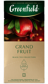 არომატიზებული შავი ჩაი Greenfield Grand Fruit ერთჯერად პაკეტებში, 25 ც