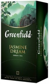 კლასიკური მწვანე ჩაი Greenfield Jasmine Dream ერთჯერად პაკეტებში, 25 ც