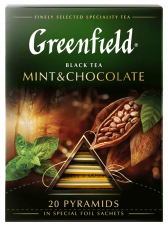 Черный чай в пирамидках Greenfield Mint & Chocolate в пирамидках, 20 шт