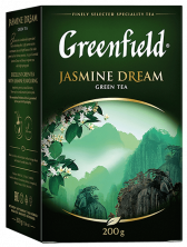 კლასიკური მწვანე ჩაი Greenfield Jasmine Dream ფოთლოვანი, 200 გ