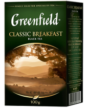 Klassik qora choy Greenfield Classic Breakfast bargli(listovoy), 100 g