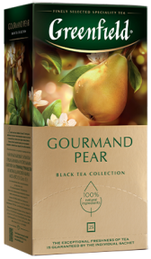 Xushbo'y qora choy Greenfield Gourmand Pear paketlardagi, 25 dona
