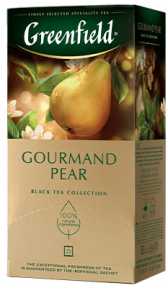 არომატიზებული შავი ჩაი Greenfield Gourmand Pear ერთჯერად პაკეტებში, 25 ც