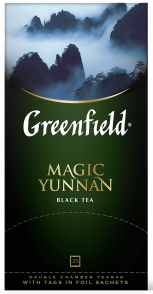 კლასიკური შავი ჩაი Greenfield Magic Yunnan ერთჯერად პაკეტებში, 25 ც